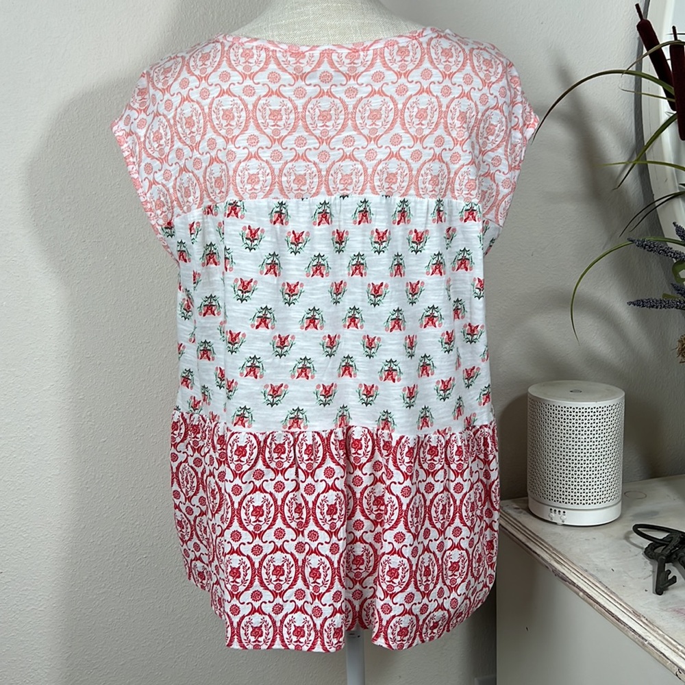 Style&co L White/Red 3 Panel Blouse - Picture 9 of 13